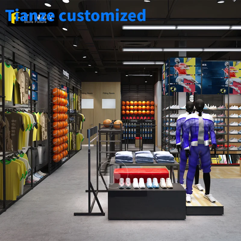 

（customized）Modern New Design Sport Shop Interior layout Decoration Clothing Shoes Display Racks Sport Store Fixtures Retail