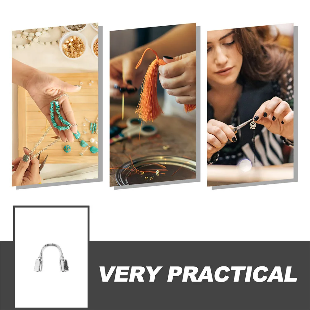 200 قطعة سلك على شكل حرف U جارديان: سلك مطلي بالفضة ينتهي قبعات لقلادة سوار ذاتي الصنع صنع المجوهرات نتائج لوازم الديكور #6