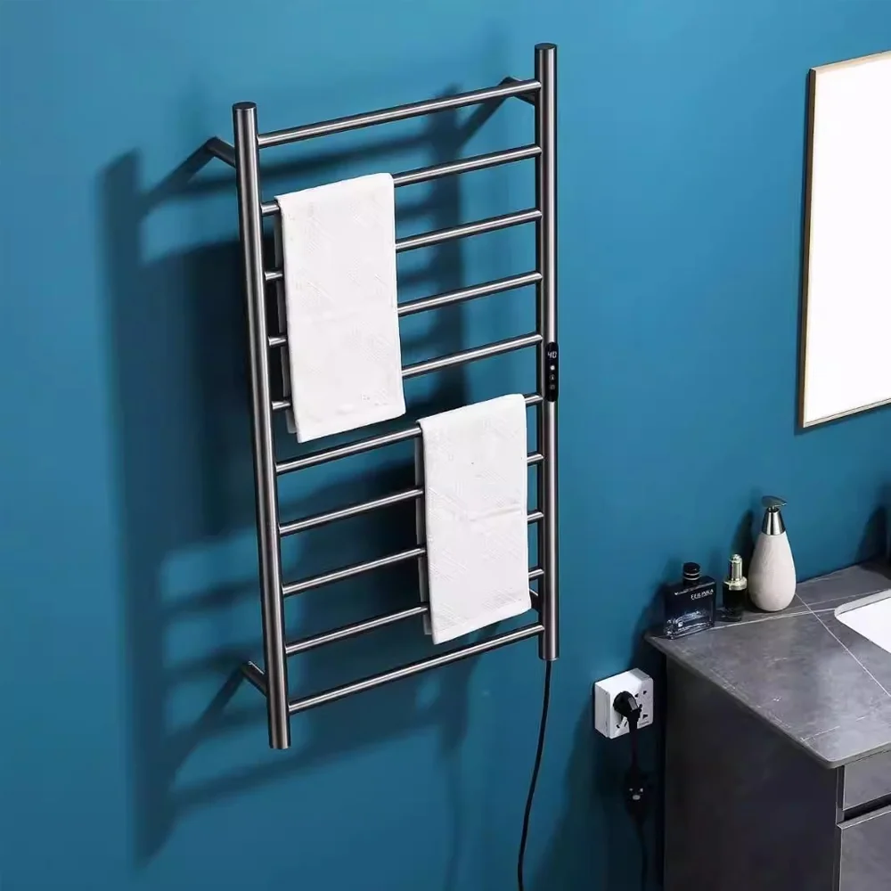 Matte Black 50x96.5cm 10 Rails Heated Towel Rack 304 Stainless Steel Brushed Gold Wall Mounted Intelligent Bathroom Radiator