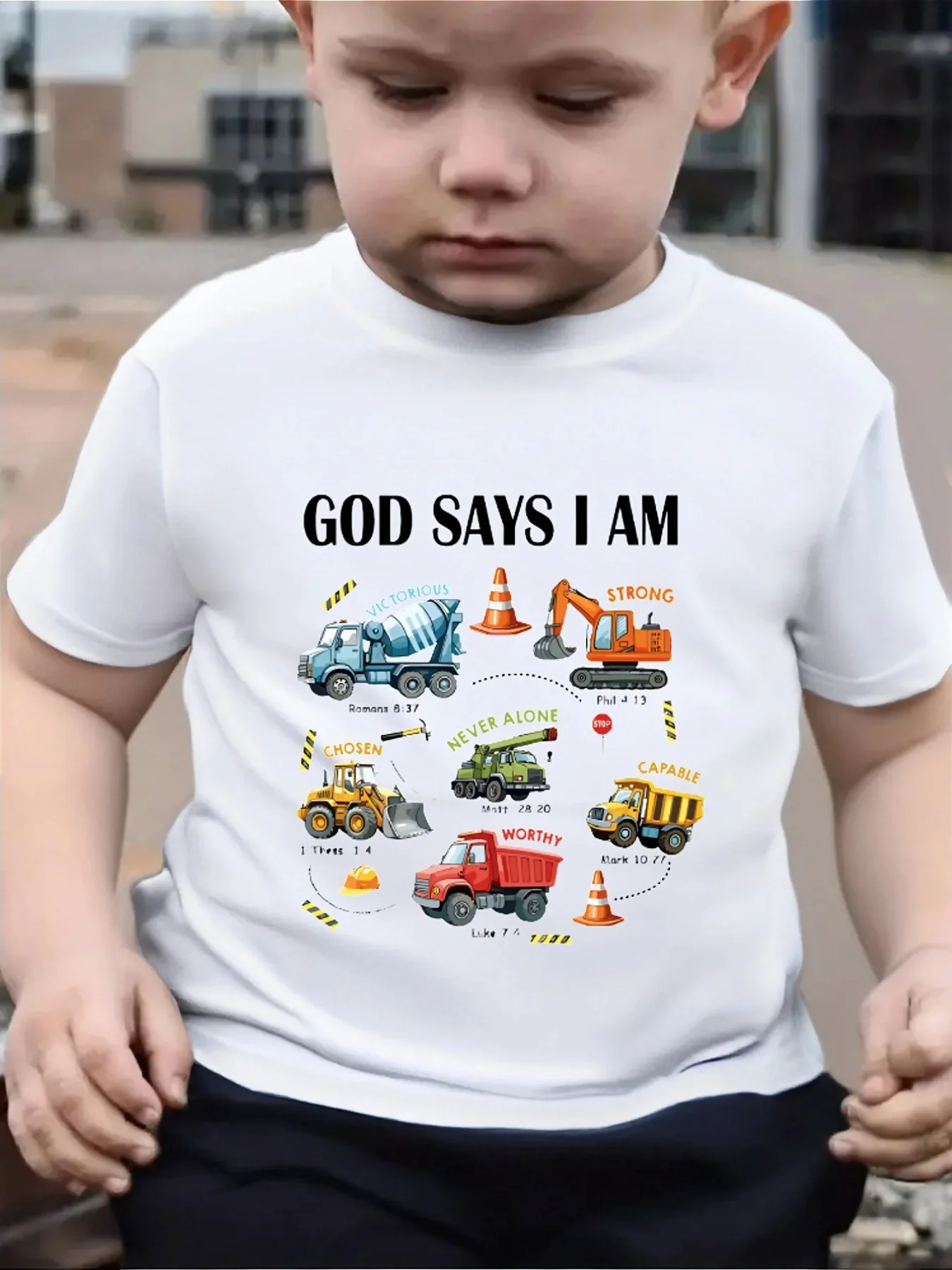 Construction Vehicles Inspirational Letter Art Graphic Print Family Matching Short Sleeve Tee Boys Girls Kids Casual Daily Tops