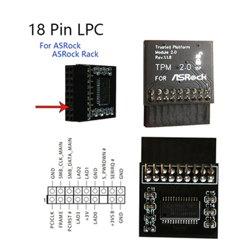 Tpm لوحة وحدة التشفير الأمنية ، جهاز التحكم عن بعد ، TPM2.0 ، LPC ، بطاقة اللوحات الأم 18Pin لـ ASROCK ، Windows 11