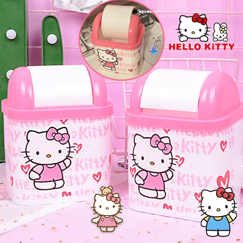 Sanrio Hello Kitty Desktop Bin Trash Can Tube with Case Cartoon Home Office Mini Trash Dustbin Bedroom Trash Kitchen Storage Box