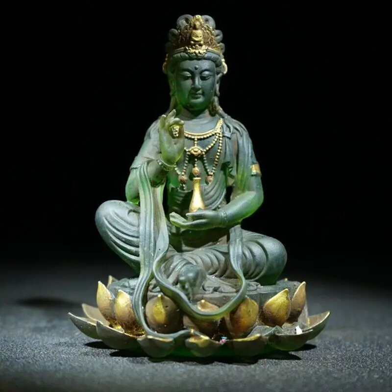 

vintage glass buddha figurine Carving zen kwan yin statue Collect modern exquisite handicraft