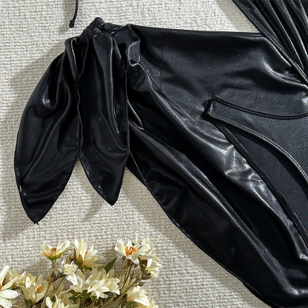 Mit Sarong Glitzer Funkelnder Einteiliger Badeanzug mit tiefem V-Ausschnitt für Damen, Badebekleidung, Damen-Badeanzug mit Ausschnitten und Neckholder, Badeanzug V5754 – Detail 27