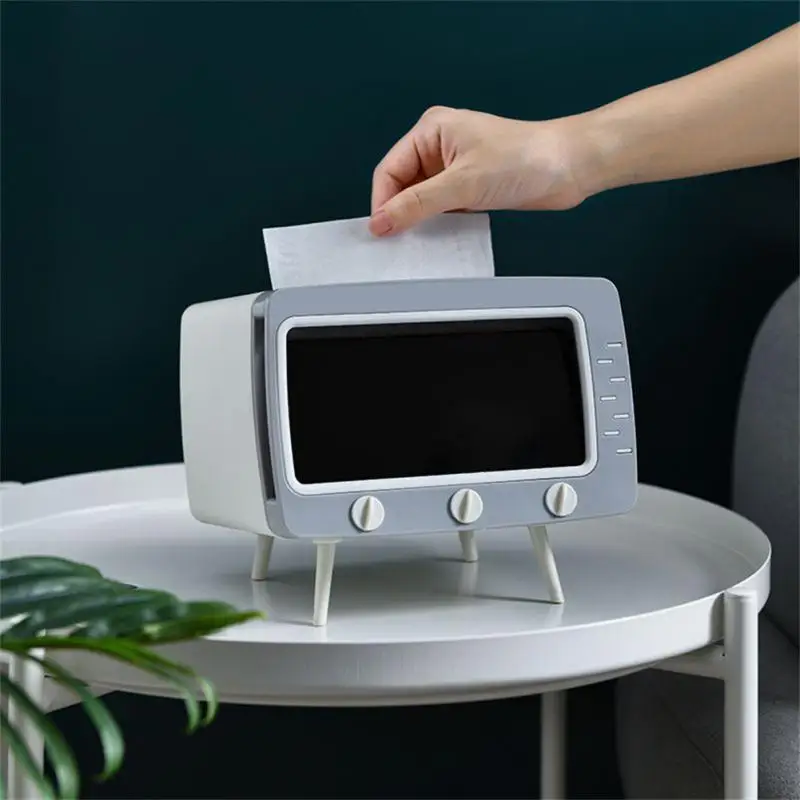 Multi-functional Desktop TV Tissue Box Creative Retro Style Mobile Phone Holder Storage Box Modern Simple Style Pp Material