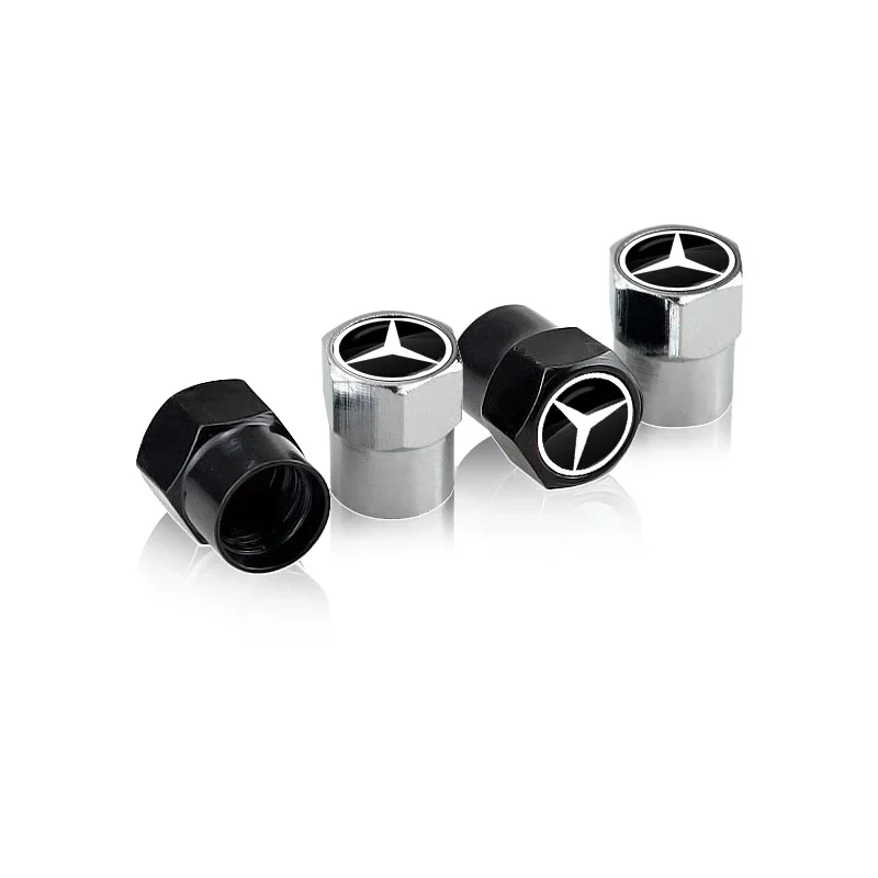 For Mercedes Benz AMG W203 W206 W220 W205 Smart W211 W212 W201 4Pcs Metal Car Logo Wheel Tire Hex Valve Caps Stem Case Covers