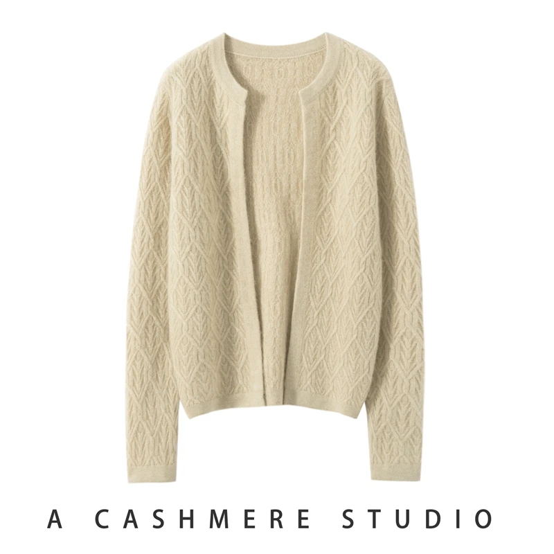 

Толстый мягкий 100% кашемировый кардиган, свитер для зимы, женский теплый трикотаж с круглым вырезом и длинными рукавами, базовая элегантная одежда, топы