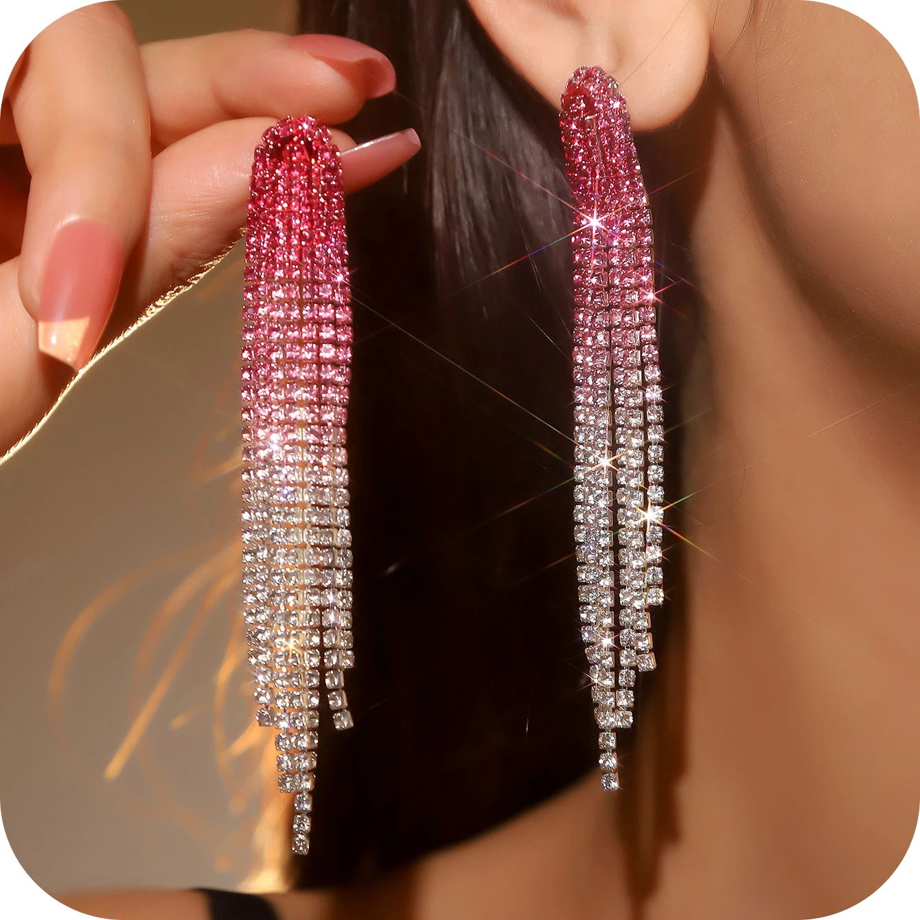 Rhinestone Crystal Drop Earrings Long Tassel Earrings for Women Party Earring Wedding Jewelry