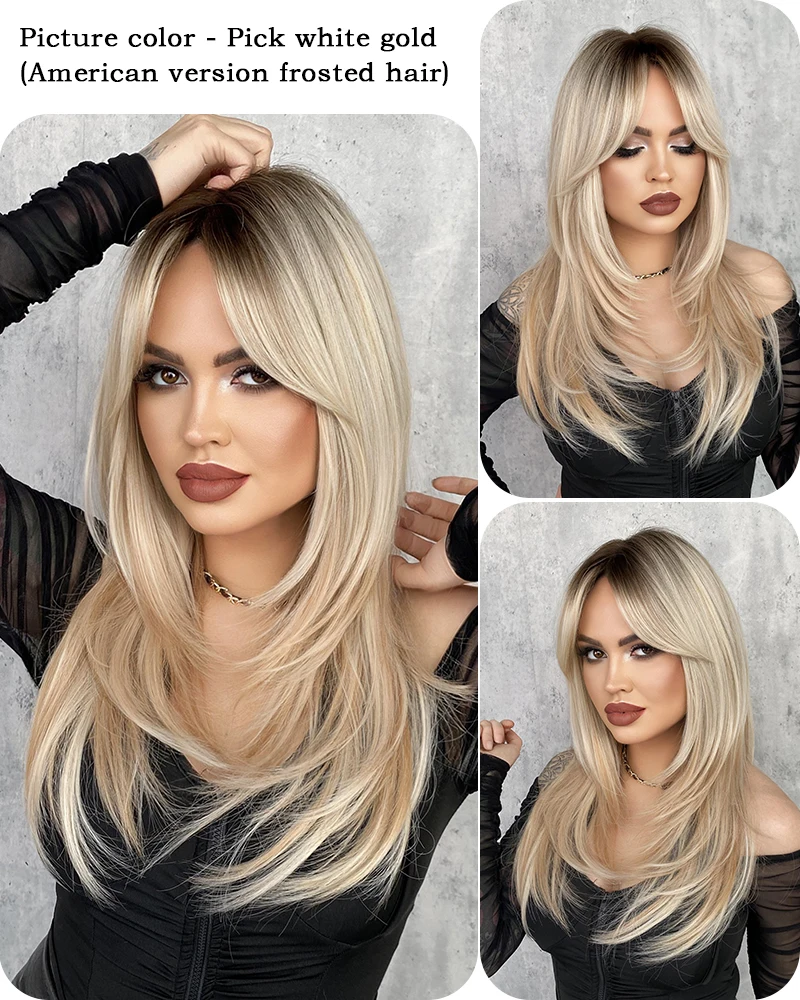 Perruque Semi-longue Blonde Clair Mèches Cuivrées Et Chocolat - Modèle Abby, Neuve Avec étiquette