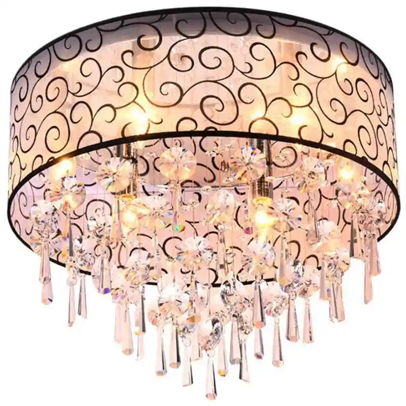 الفاخرة كريستال غرفة المعيشة ضوء السقف قاعدة من الفولاذ المقاوم للصدأ النسيج عاكس الضوء أنيقة غرفة الدراسة مصباح السقف