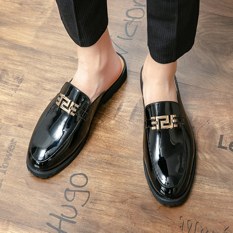 Plus Size 47 Mules Men Closed Toe Half Slippers Slip On Flats Platform Leather Moccasins Backless Loafer Open-back Casual Shoes