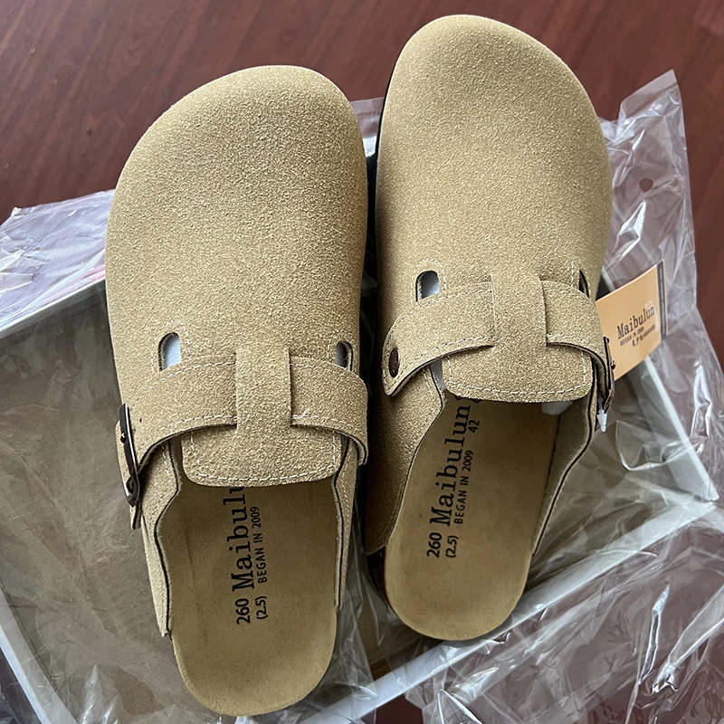 

Men's Cork Shoes 2024 New Camel Classic Closed Toe Mule Slippers Flock Fashion Brown Cork Sandals Man Women Unisex 35-45