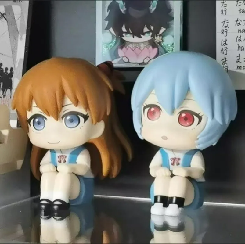 EVA Evangelion Rei Ayanami Asuka Chibi Figure, Cute Big Head Sitting Anime Figures, Car Dashboard Ornament Kawaii Decoration view 3