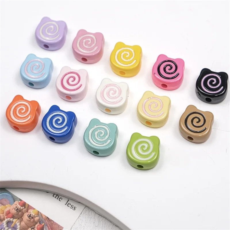 

Wholesale 100pcs/lot color pattern print cartoon cats heads shape acrylic beads with hole diy jewelry garment accessory