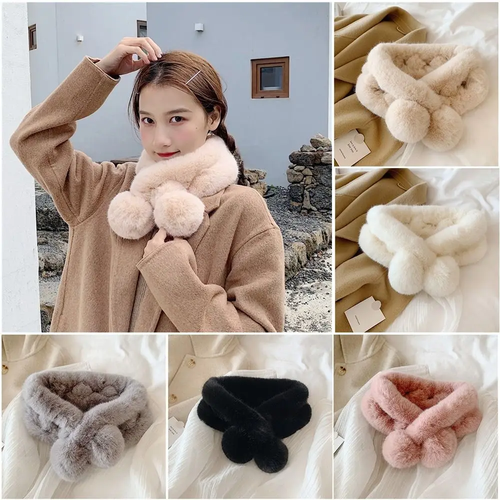 

Модный женский зимний шарф с пушистым помпоном, толстый теплый плюшевый шарф с перекрестным вырезом, мягкие ветрозащитные шарфы-шали