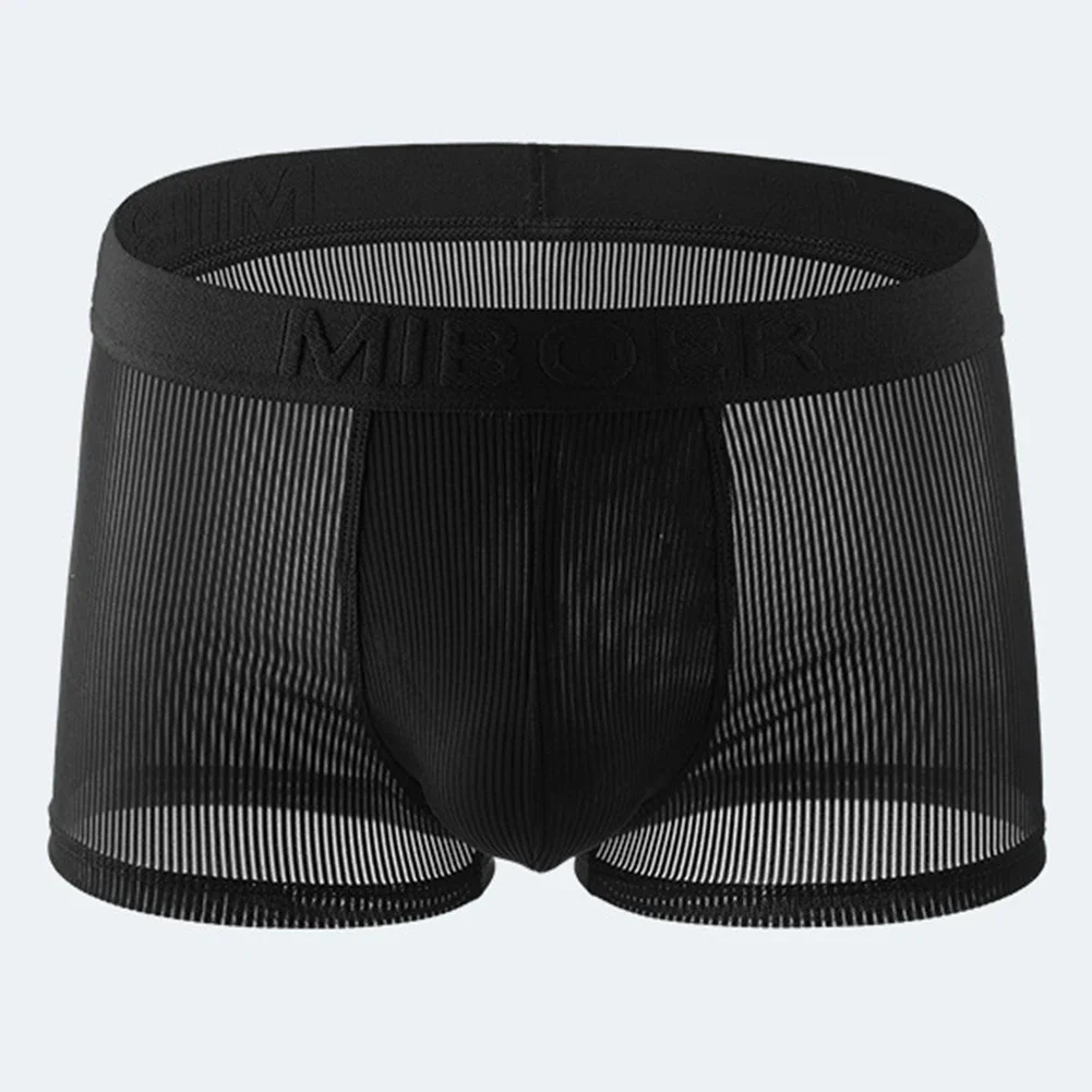 Men\'s Mesh See Through Boxers Shorts Fashion Sexy Underwear Man Middle Waist Bulge Pouch Boxer Briefs Lingerie Panties