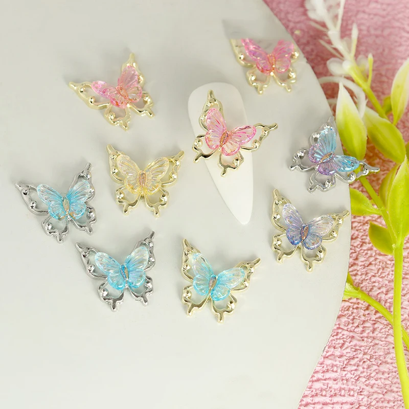 

10pcs Glitter Nail Charms Butterflies 3d Alloy Colorful Gradient Butterfly Nail Art Decoration Nail Accessory Supplies