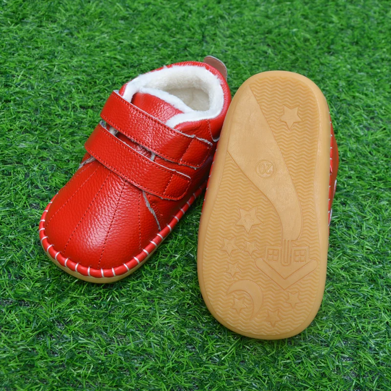 Leather warm baby boots thick fluffy lining kid boots