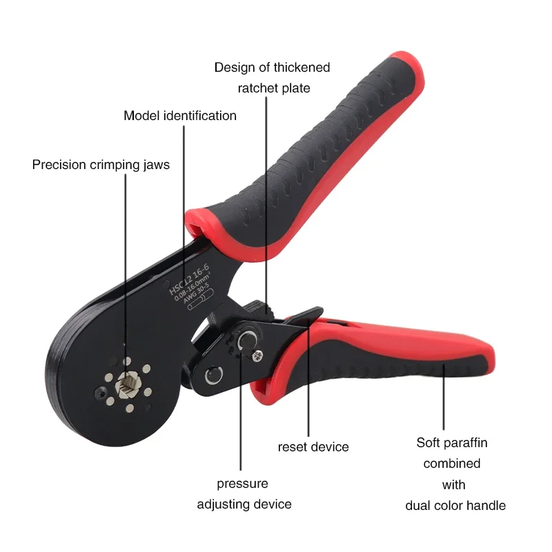 Herramienta de prensado de virola HSC12 16-6, Mini alicates de Terminal Tubular para terminales de gran tamaño, abrazaderas eléctricas de 0,08-16mm2/30-5AWG