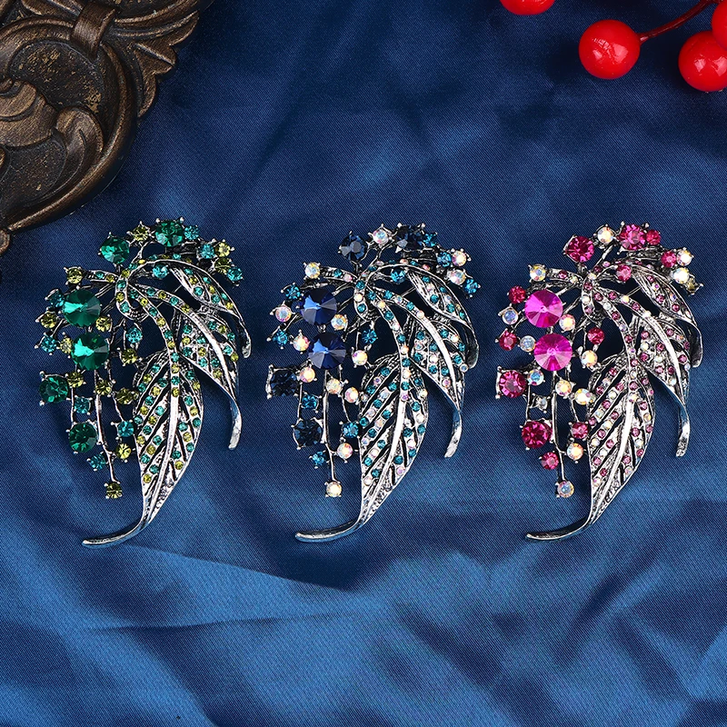 Broches de Hojas Brillantes Multicolores Exquisitos, Accesorios de Ropa Casual para Fiestas, Broches de Pedrería para Mujer