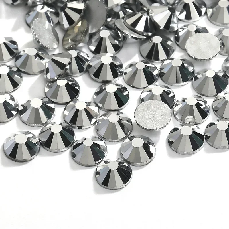 SWAGPICK 1440PCS Glass 3D Nail Art Decorations Hematite Gold Silver Charms Flatback Rhinestone Glue on Crystal Wedding Dress DIY