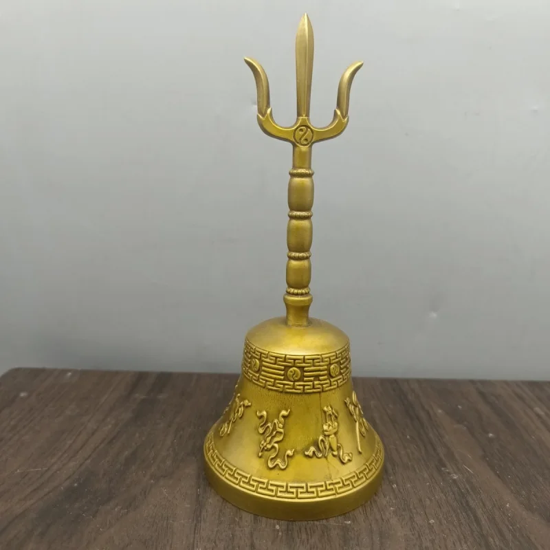 Antique Gilt Copper Eight Treasures Bell Ornament Antique Miscellaneous Handheld Bell Ritual Instrument Tai Chi Bagua Sanqing Be