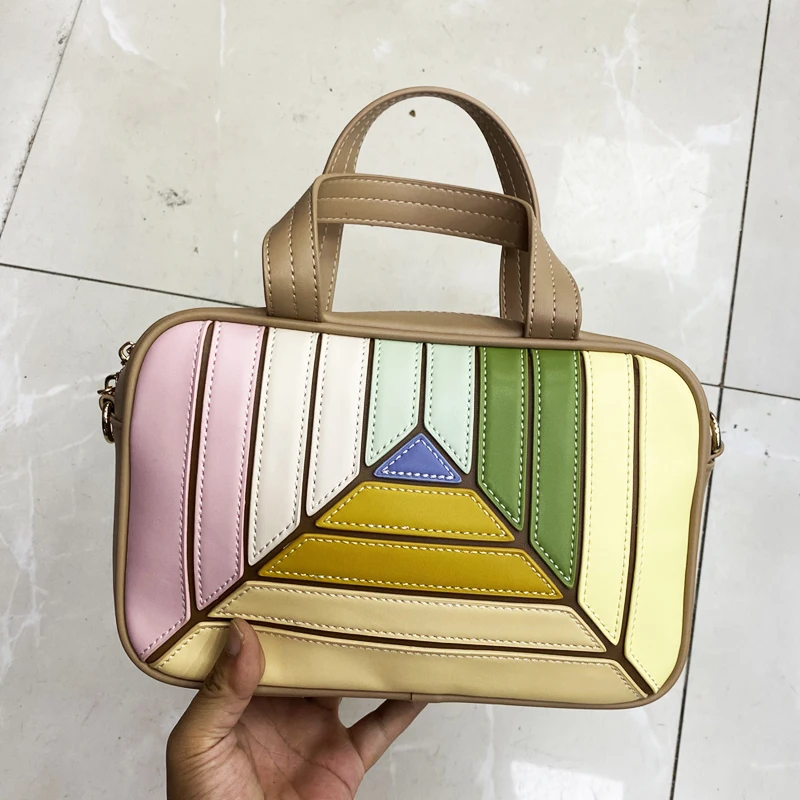 

Casual Boston Box Bags For Women Luxury Designer Handbag And Purses 2025 New In PU Splicing Design Top Handle Small Shoulder Bag