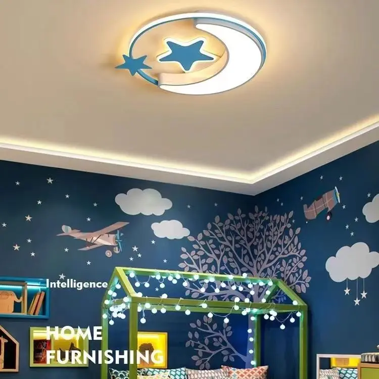 Lua e estrela LED luz de teto, luminária para quarto das crianças, quarto do bebê, lâmpada da menina, iluminação infantil