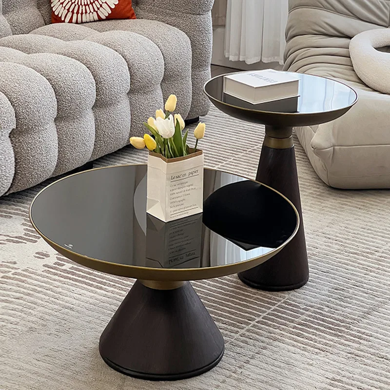 Nordic art coffee table combination round light luxury tempered glass side table modern internet celebrity home table