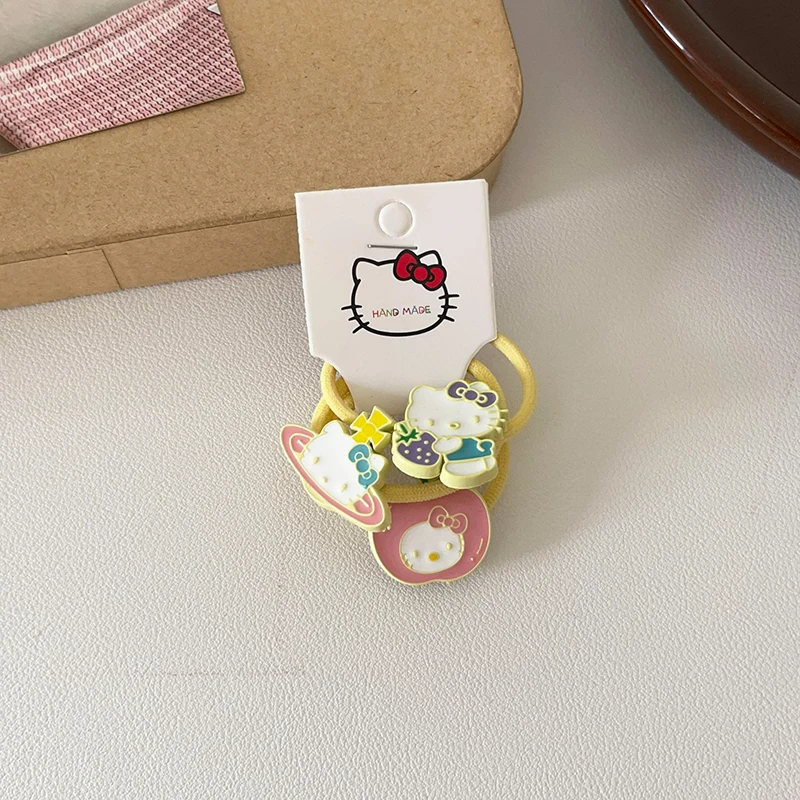 Sanrios Hellokittys Elasticity Hair Ties for Women Hair Rings Soft Hair Ropes Durable Rubber Bands Solid Color Girls Headdress