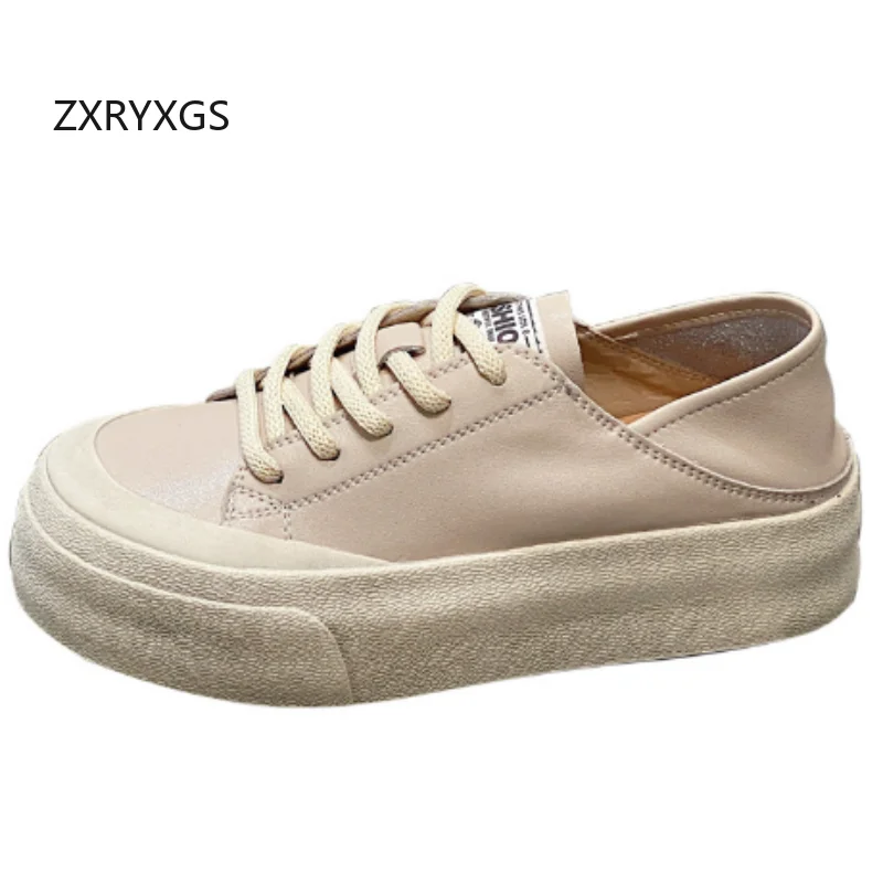 

ZXRYXGS женские кроссовки из натуральной кожи на шнуровке в британском стиле, туфли-лифты на плоской подошве и платформе, повседневные кроссовки, трендовая обувь 2025
