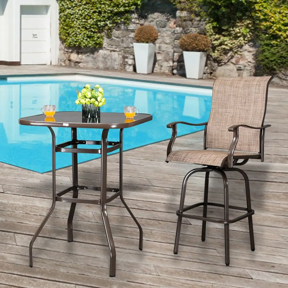 

Wrought Iron Glass High Bar Table Patio Bar Table Brown