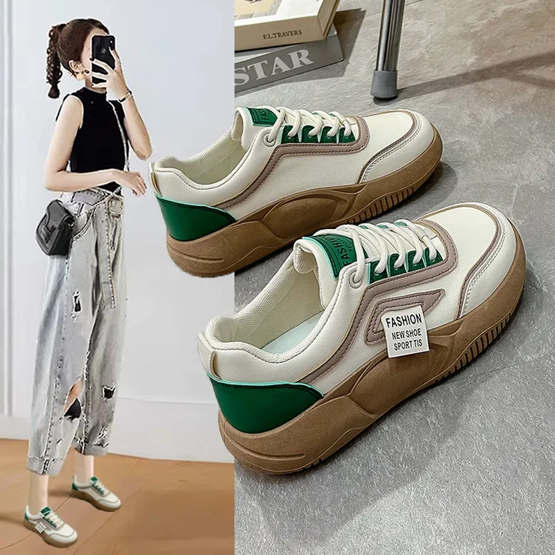 2024 New Style Women Wedges Sneakers Lace - Up Breathable  Shoes Casual Platform Female Footwear Ladies Vulcanized Shoes