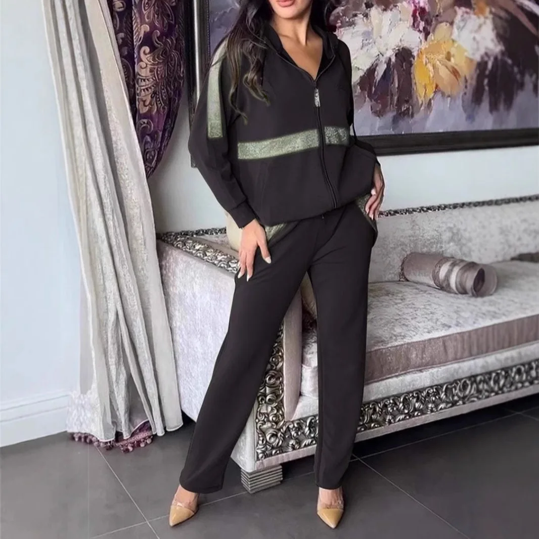 

Autumn Winter New Fashion Women's Casual Trendy Color-coded Loose 2 Piece Sets Long Sleeve Hooded Sweatshirts Trousers Female