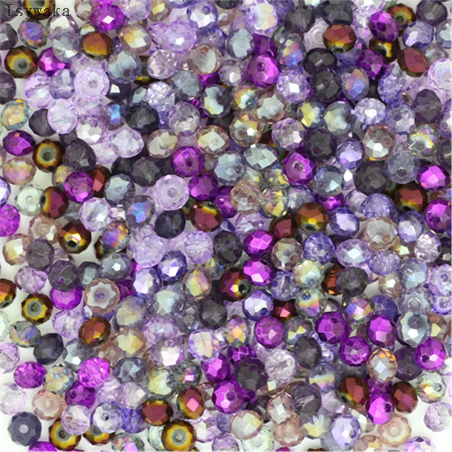 Isywaka B-Multicolor 4*6mm 50pcs  Rondelle Austria faceted Crystal Glass Beads Loose Spacer Round Beads for Jewelry Making