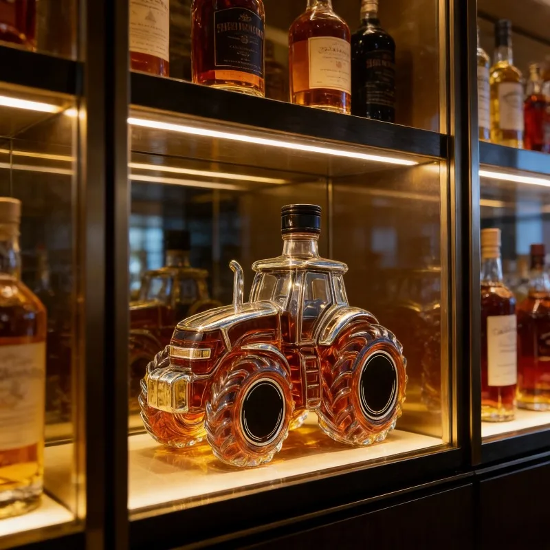 Novelty Farm Tractor Whiskey Decanter, Glass Liquor Bottle for Bar Decor & Gifting