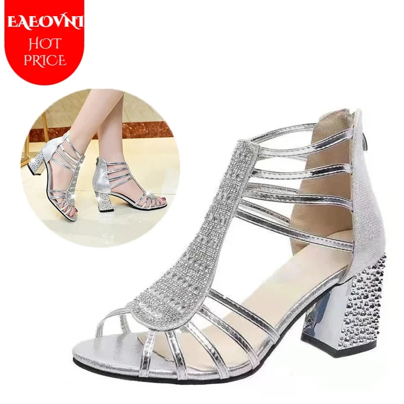 Silver Gold Sandals Peep Toe Chunky Heels New Women Wedding Shoes Ankle Boots Sandal Open Toe High Heels Dress Gold Bling Pump