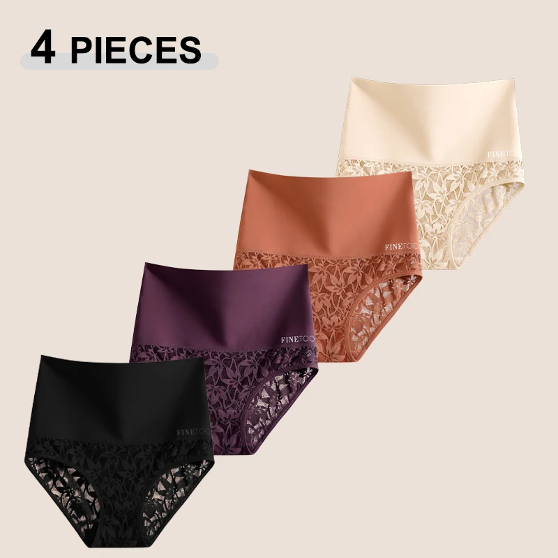 

4Pcs/Set Women's Seamless Panties Sexy Solid Color Lace Floral Legging Plus Size High Waist Shapewear Female Soft Cozy Lingerie