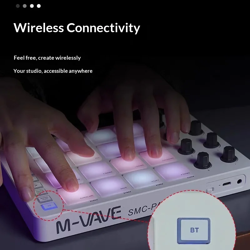 M Vave Smc Pad16 Wireless Midi Pad Controller 16 Beat Pads Dj Music Maker Pad For Music Production Beginner Stage Performance view 3