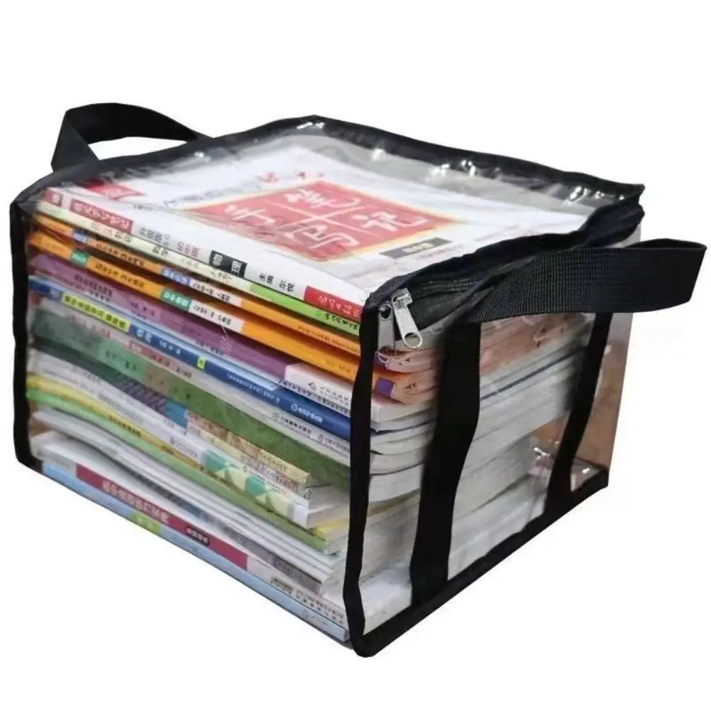 Bolsa de almacenamiento de libros de gran tamaño, organizador con asa, contenedor de almacenamiento impermeable, colección transparente, bolso plegable, papelería