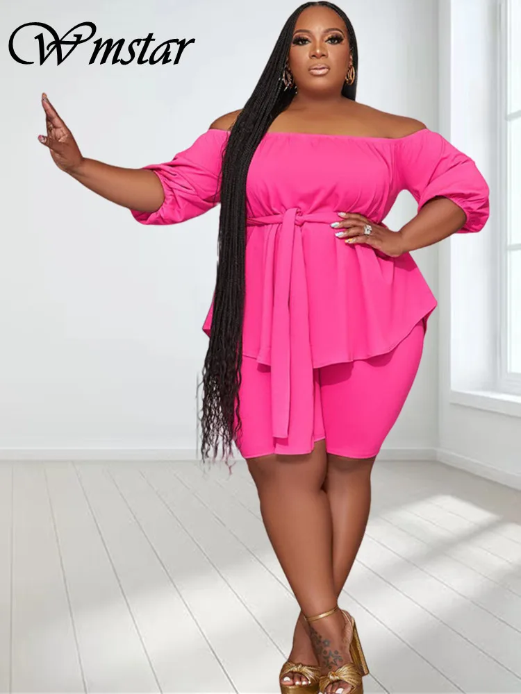 Wmstar Plus Size New In Matching Sets Two Piece Sets Women Loose Top Shorts Tracksuit Casual Summer Wholesale Dropshipping 2023