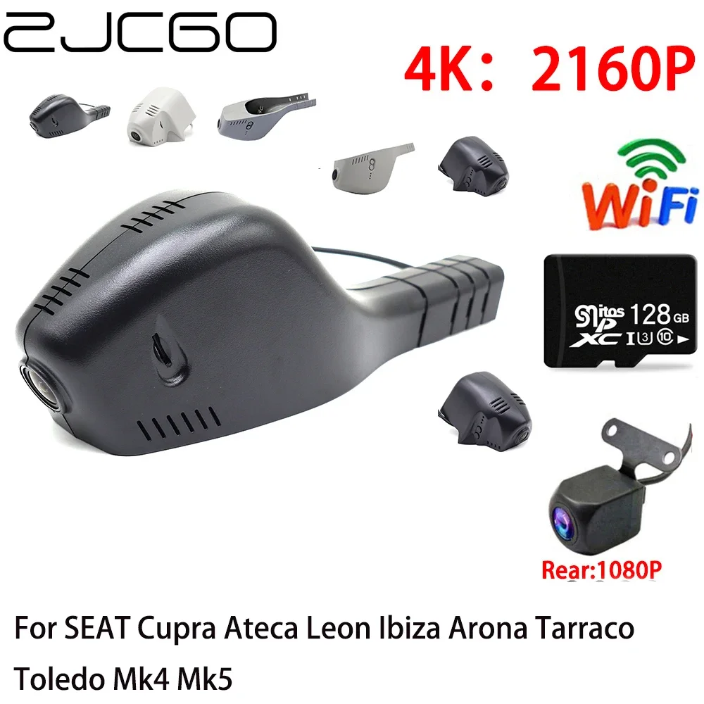 4K DVR Dash Cam Wifi Front Rear Camera 2 Lens 24h Monitor for SEAT Cupra Ateca Leon Ibiza Arona Tarraco Toledo Mk4 Mk5