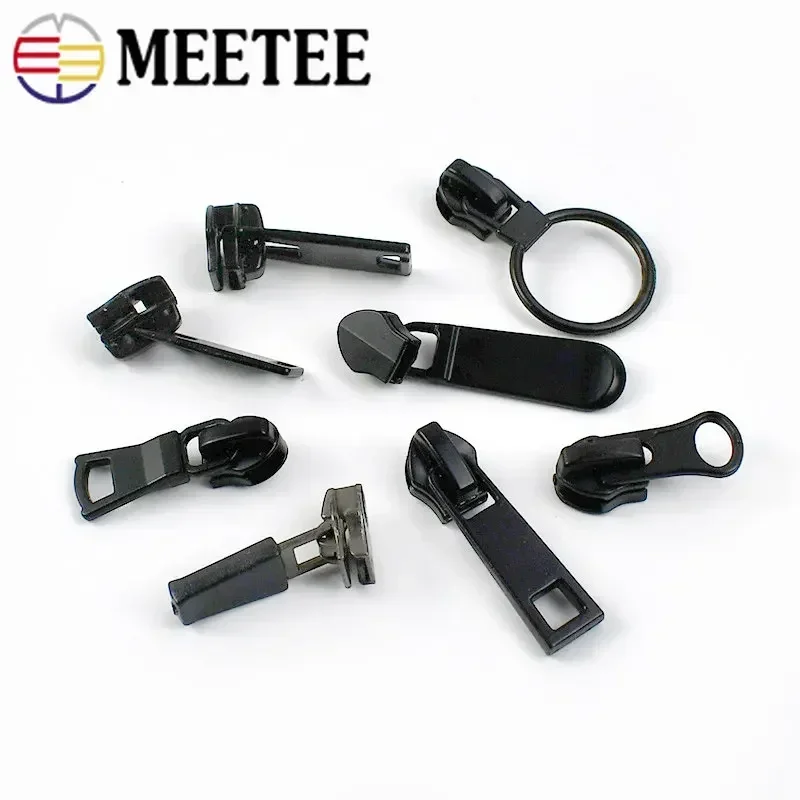 Meetee 10Pcs 5# Nylon Zipper Sliders Reverse Waterproof Invisible Zip Head DIY Bag Coat Zippers Puller Lock Sewing Accessories