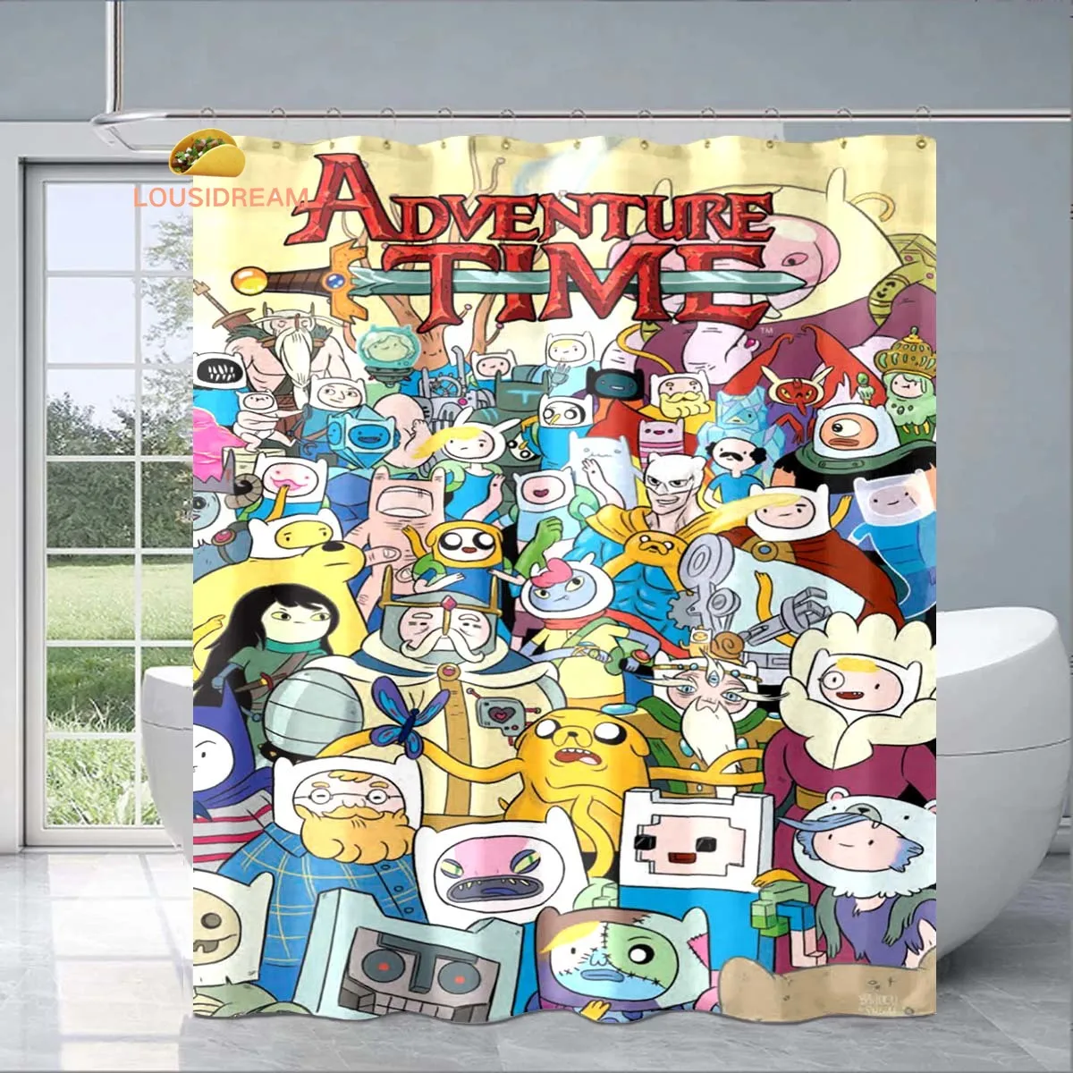 

A-Adventure Time Exquisite Shower Curtain Fashionable Decorative Gift for Adult Children's Bathroom Waterproof and Mildew-proof