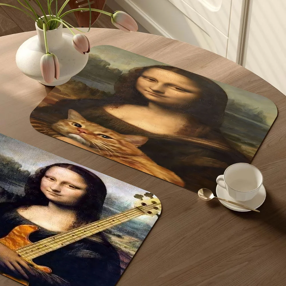 Mona Lisa Funny Coffee Tablewear Drain Pad Bathroom Square Absorbing Anti-slip Dry Mat Kitchen Placemat Dishes Cup Pad