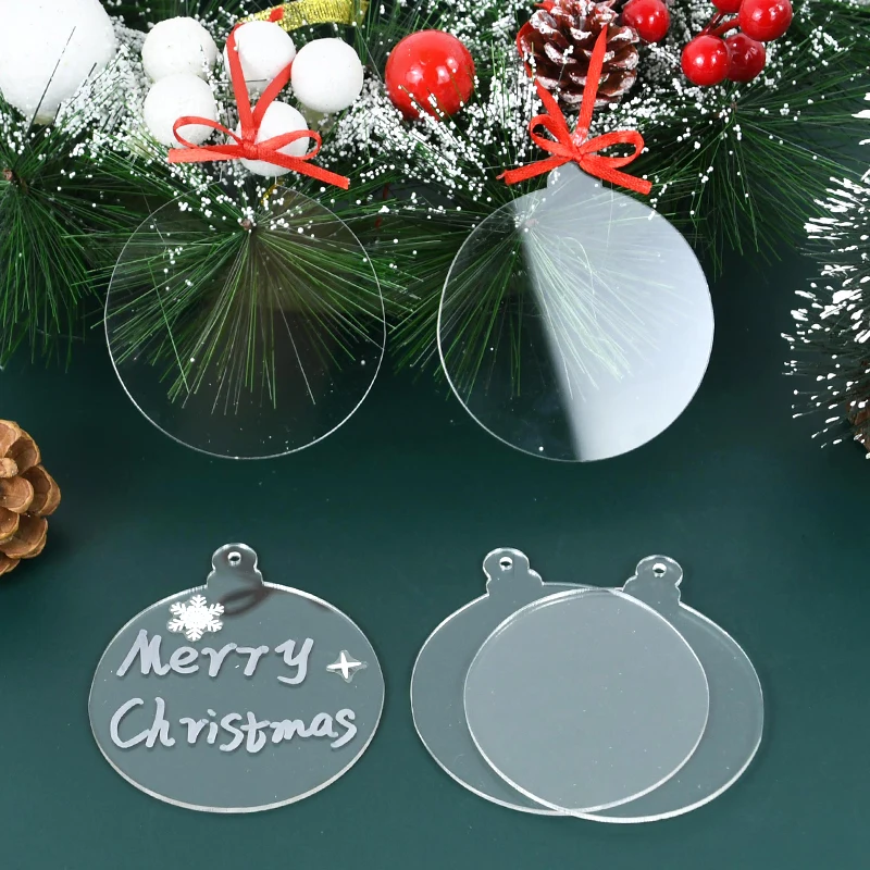 

10pcs Xmas Acrylic Circles Discs Keychain Clear Blanks DIY Christmas Tree Hanging Ornaments Christms New Year Party Decorations