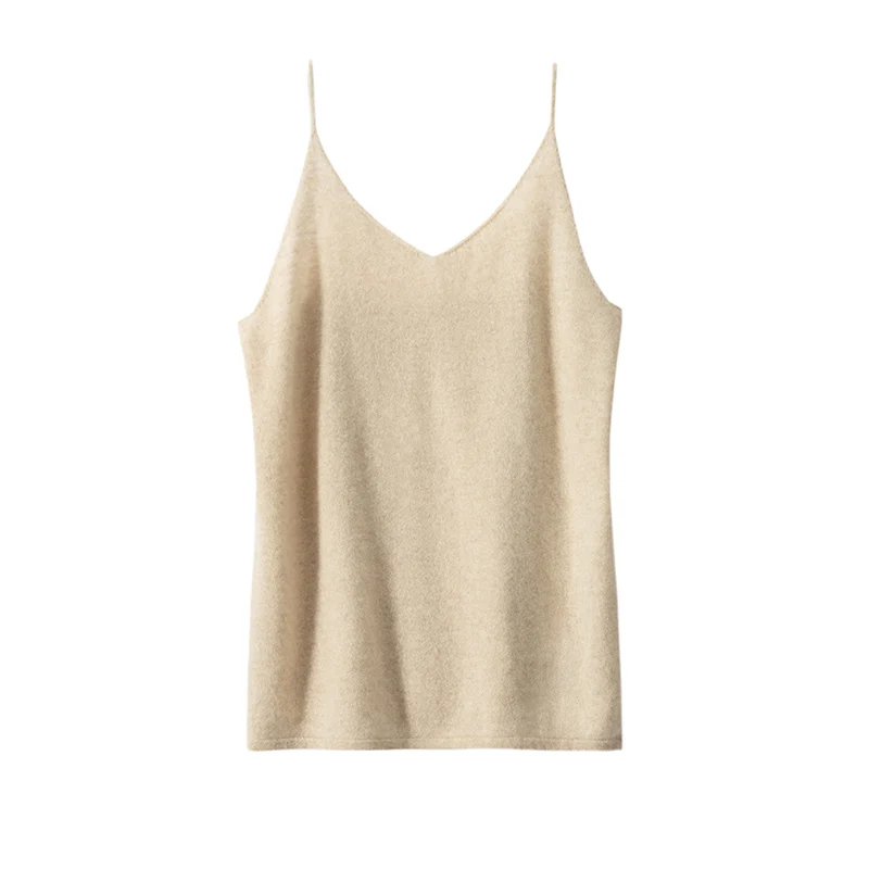 V-Neck 100% Cashmere Camisole Knitted Vest With Solid Color Base Sexy Knitted Sweater Warm And Soft Cashmere Underwear For Women