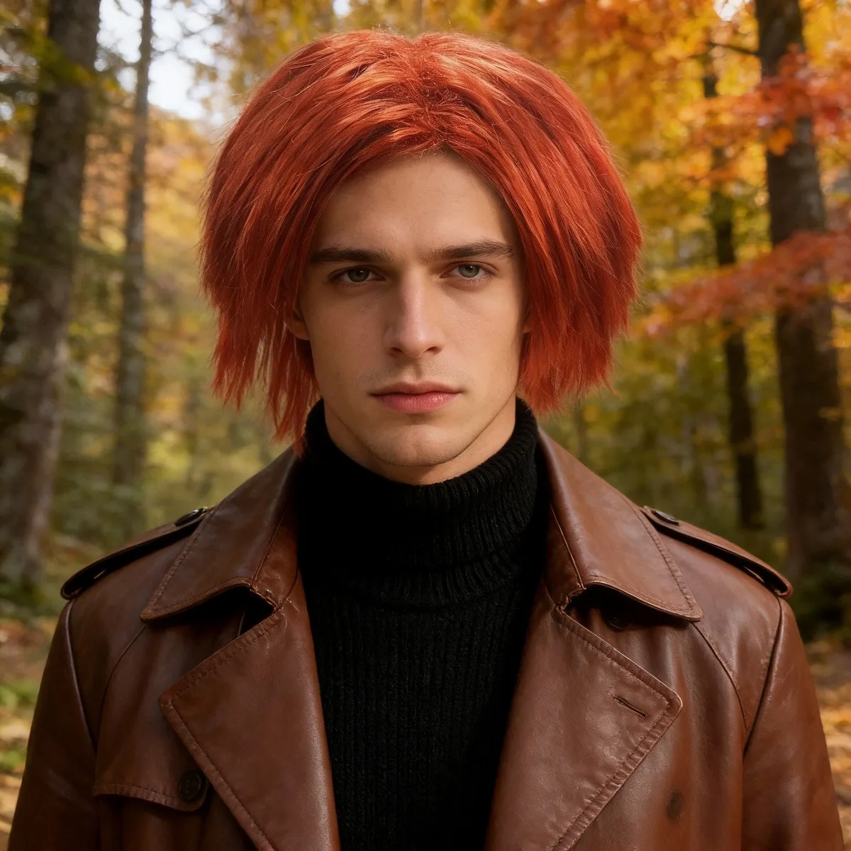 Bright Orange-Red Short Bob Cut Wig Fluffy Layered Slant Bangs Natural Sheen Fashion Daily synthetic wig