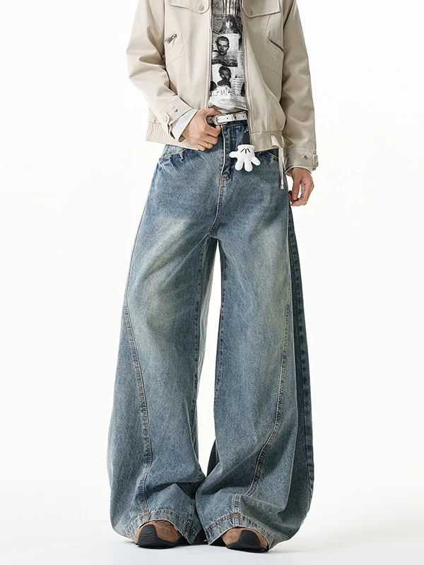

Cleanfit American High Street Men's Jeans Loose Wide Leg Pants Casual Straight Cut Cotton Denim Winter Fashion Youth Trend