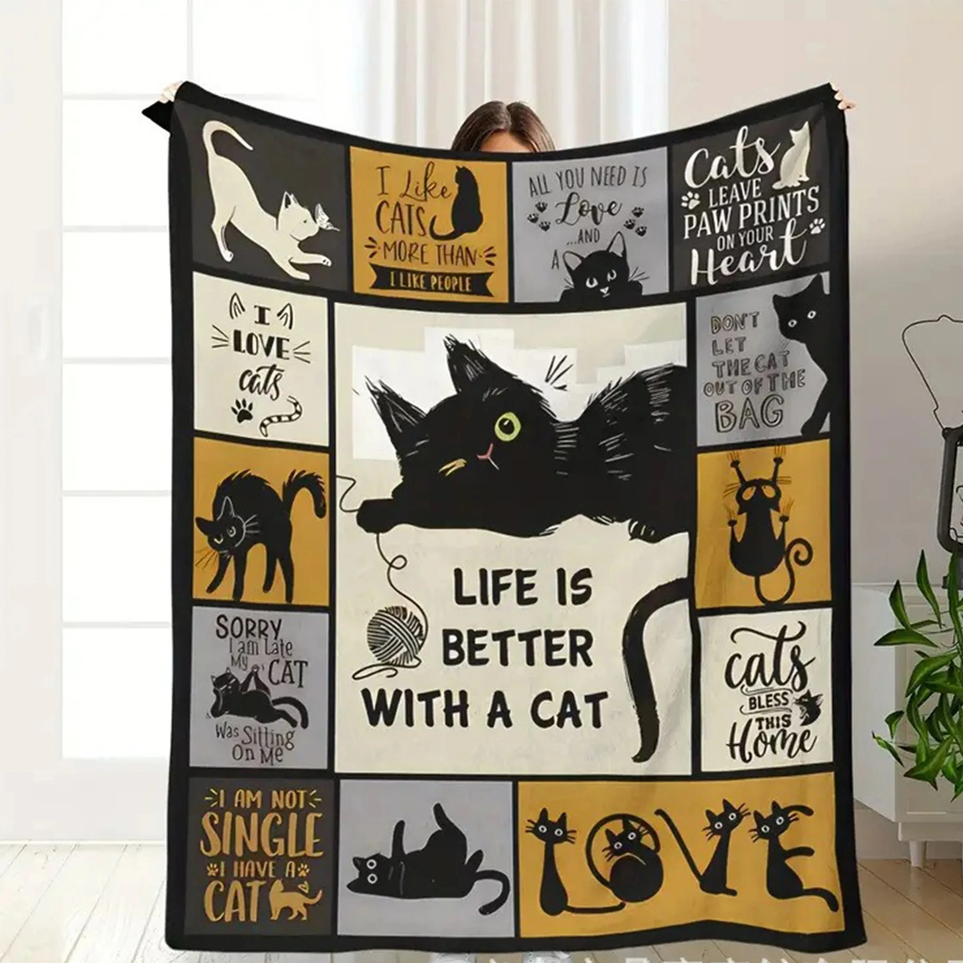 

Kitten Plaid Pattern Warm And Soft Sofa Blanket Flannel Nap Blanket Living Room Office Bedroom Cartoon Cute Sofa Travel Plush Bl